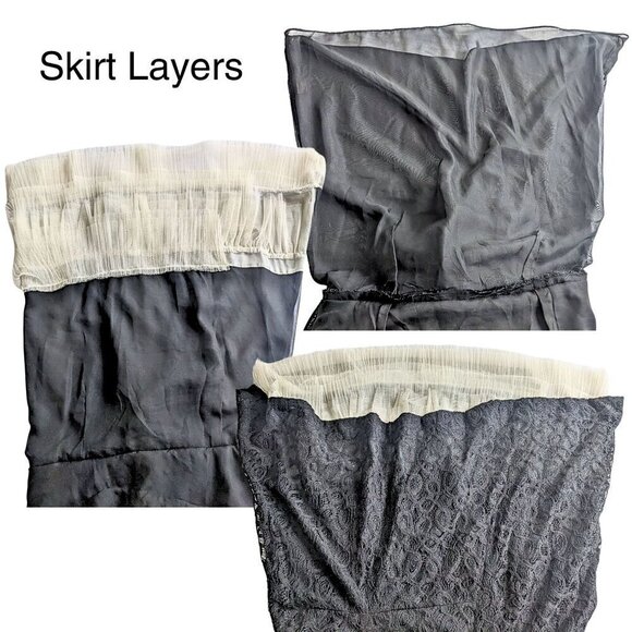 NWT RYU Black & White Feather Fringe Strapless Lace Roaring 20s Mini Dress Sz L - Picture 4 of 10